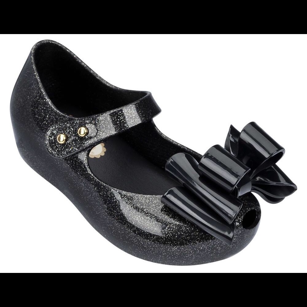 Nearly New Mini Melissa Black Bow Shoes
